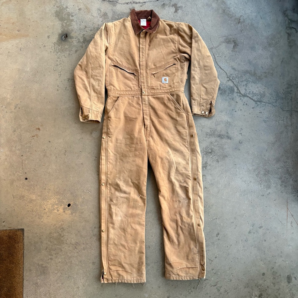 Vintage Carhartt Thermal Coveralls Men's 42 Tall Duck Canvas Red Lining